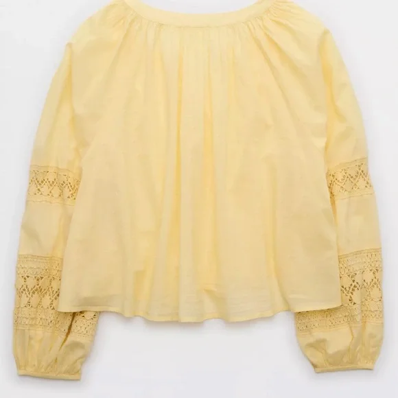 Aerie 100% Cotton Butter Yellow Crochet Button Down Shirt  Size M - Picture 2 of 4